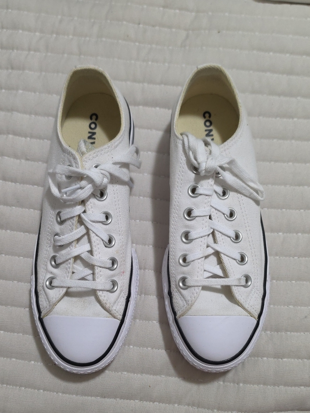 Converse White Platform Low-Top Canvas Sneakers with Black Trim